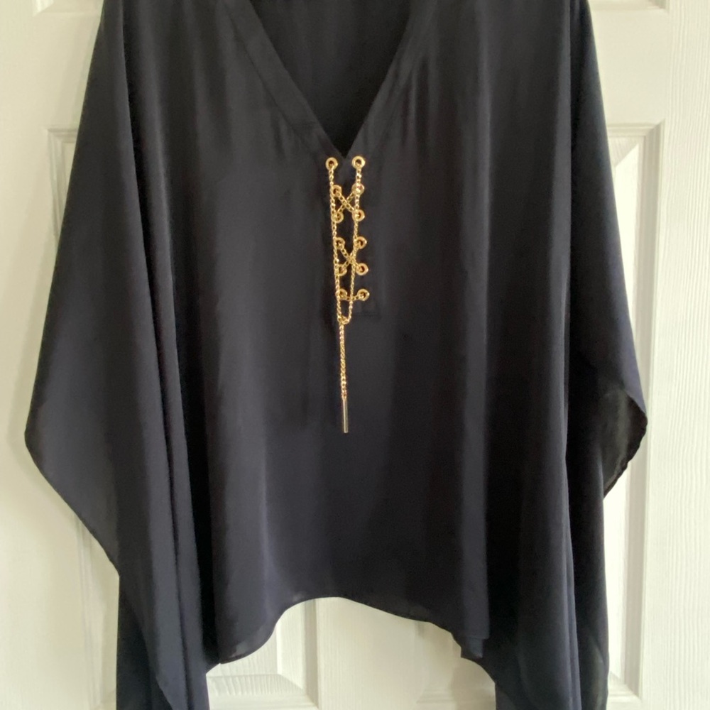 Michael Kors Elegant Navy Blue Women's Top with Gold Accent L/XL